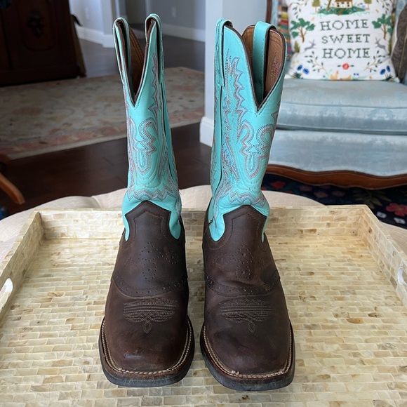 Justin L4853 AQHA Ladies Western Boot in Turquoise/Brown size 8 - Picture 5 of 14